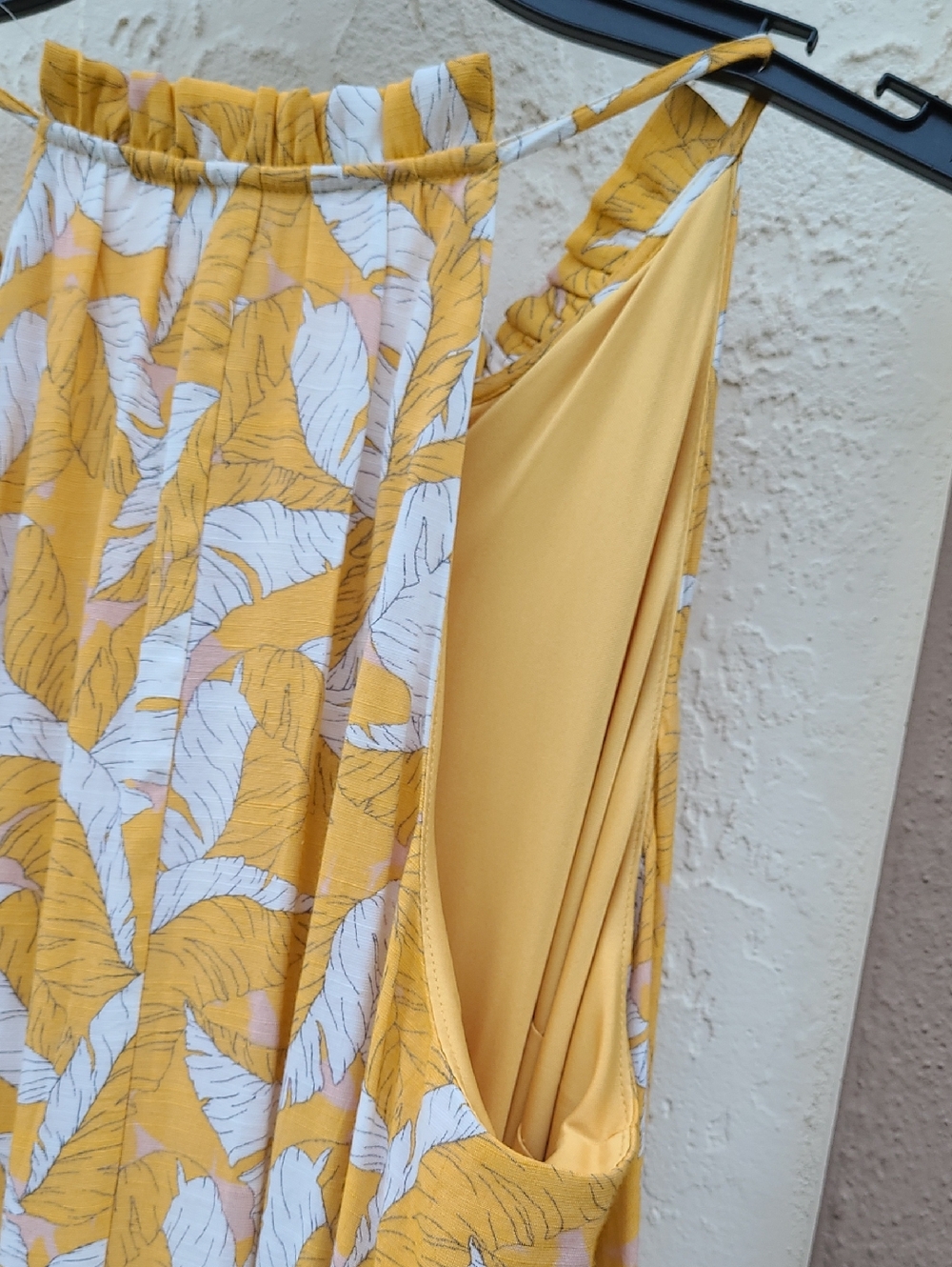 Boho Nine West Maxi Dress Long Halter Sleeveless Leaf Floral M Yellow White Tie - Picture 5 of 7